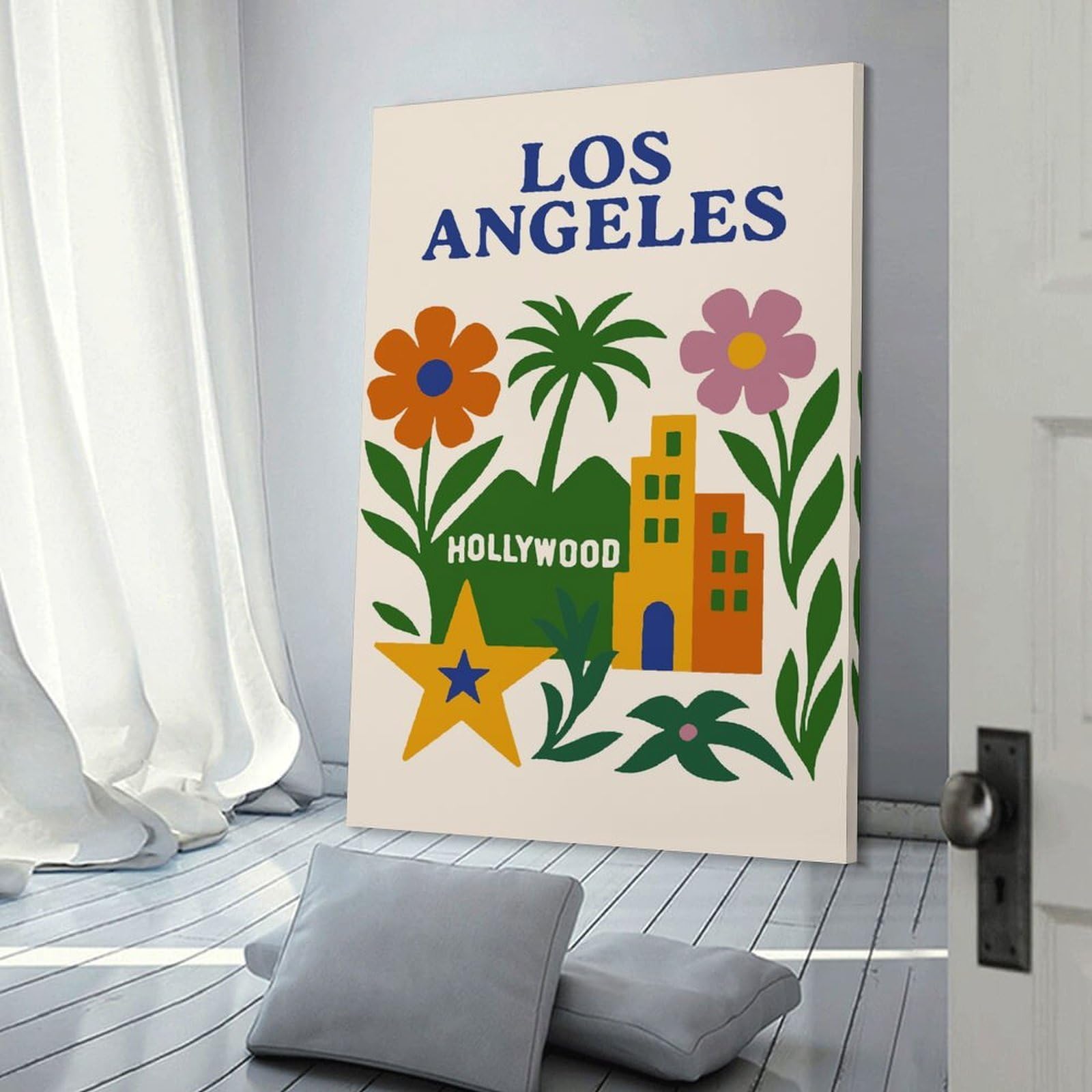 Junmoney Los Angeles And Hollywood Illustration Room Decor Wall Art 08x12inch(20x30cm), for Wall Displays, Bedrooms Or Room Updates, Ideal for Building A Coordinated Art Wall