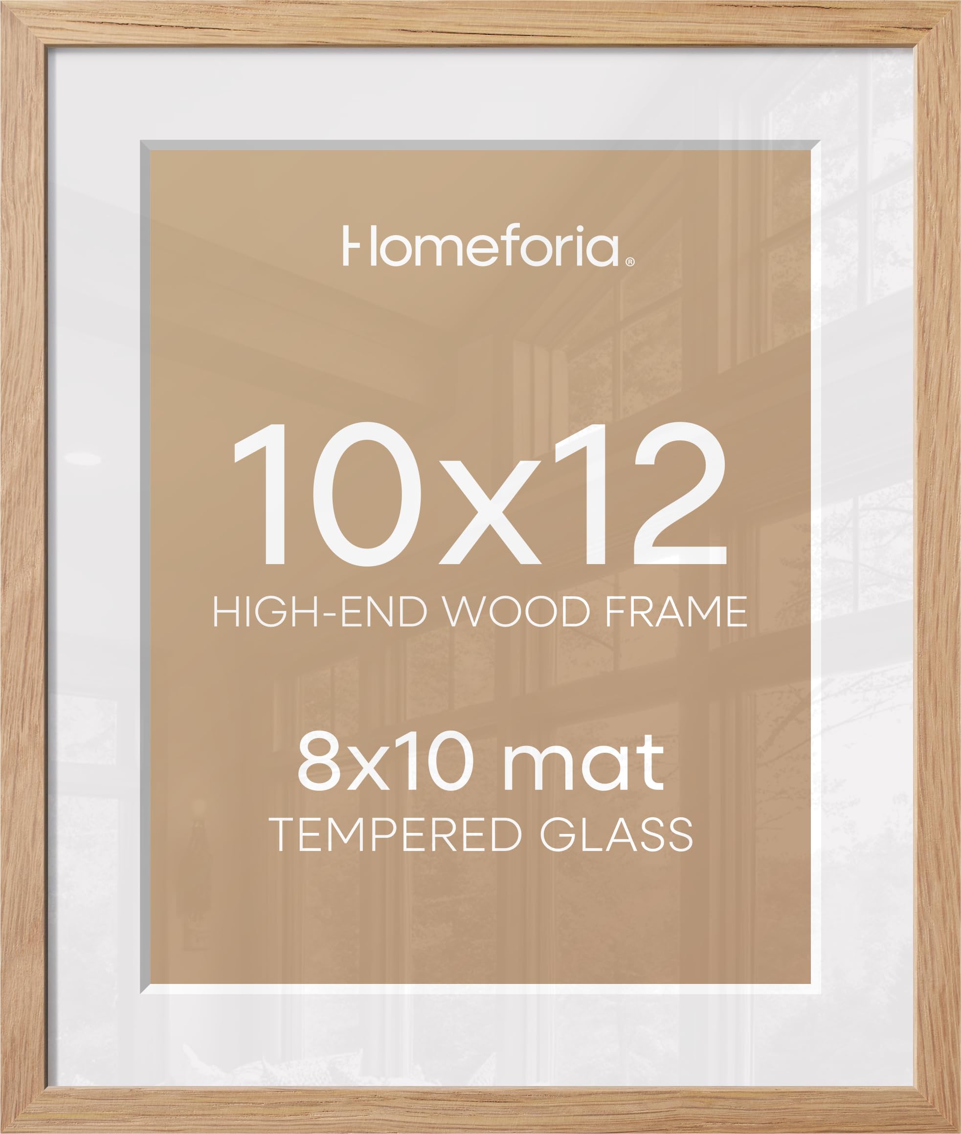 Homeforia 10x12 Natural Oak Picture Frame, High-End Wood, 8x10 Mat, Glass | High End Solid Oak Wood, Tempered Glass, Acid-Free 8x10 Removable Mat, 10x12 Edge-to-Edge Display 12x10, Wall Kit, Set Of 2
