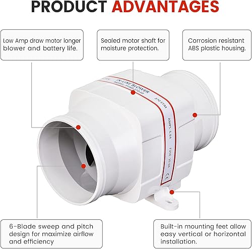 Miniatura 2 de DC HOUSE Ventiladores eléctricos de soplador de barco de aire de sentina marina en línea de 12V 130 CFM  270 CFM