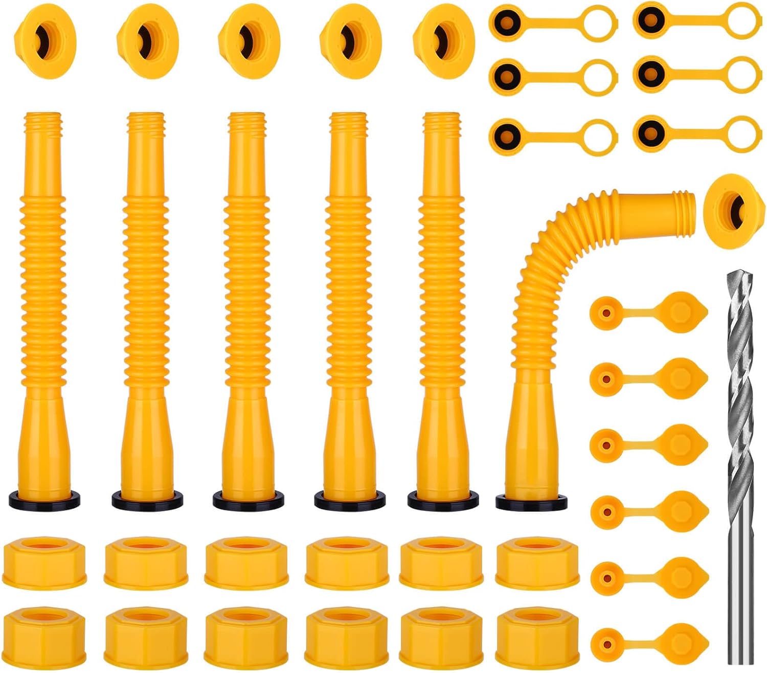 Gas Can Spout Replacement, Gas Can Nozzle Replacement, Upgraded (6Kit-Yellow) Includes 37 Accessories, Flexible Pour Nozzle Suitable for Most 1/2/5/10 Gal Oil Cans, Leak-proof Design.