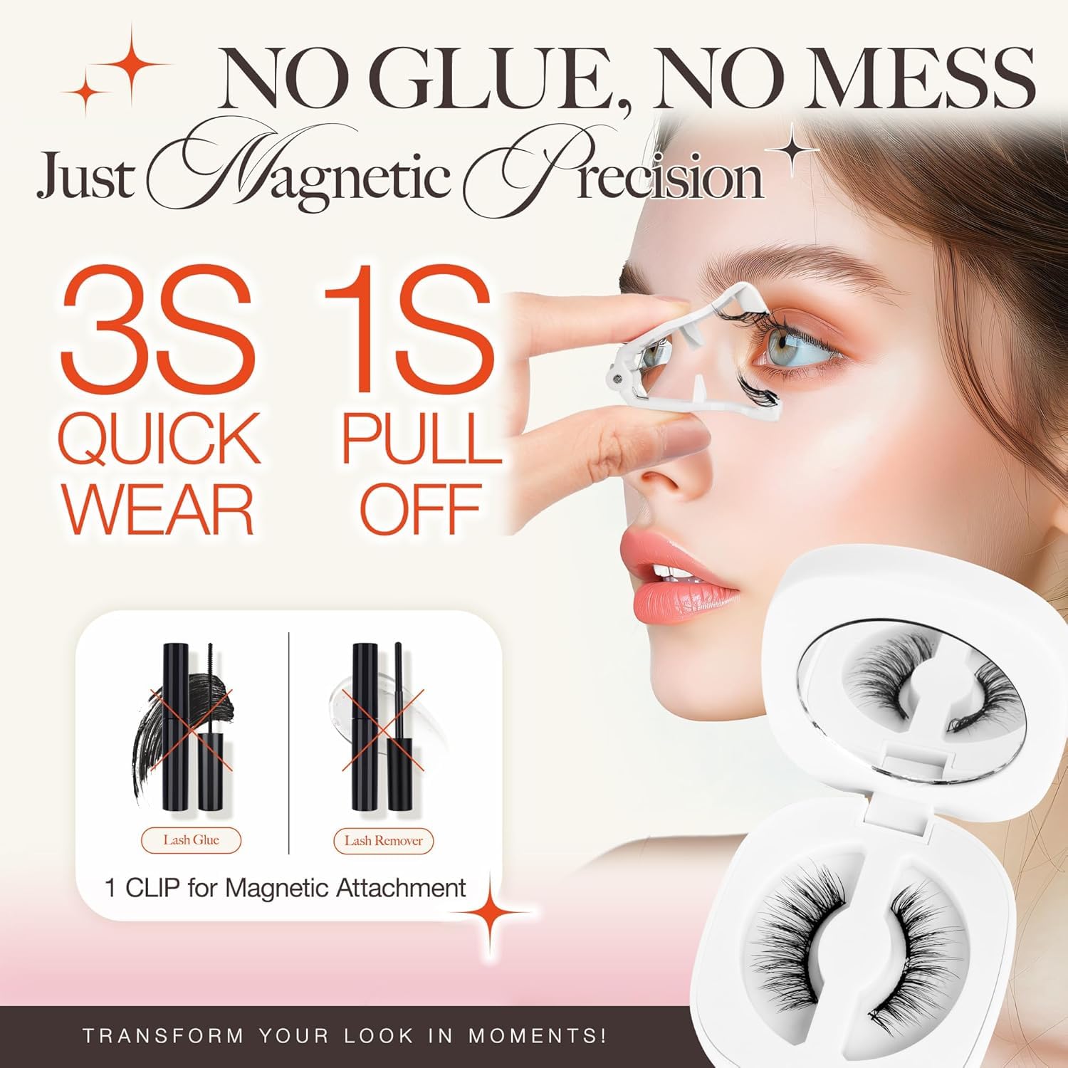 LASHVIEW Magnetic Eyelashes Natural Look, Reusable Magnetic Lashes with Applicator, No Glue Needed, Windproof & Waterproof,Comfort RCM01-1