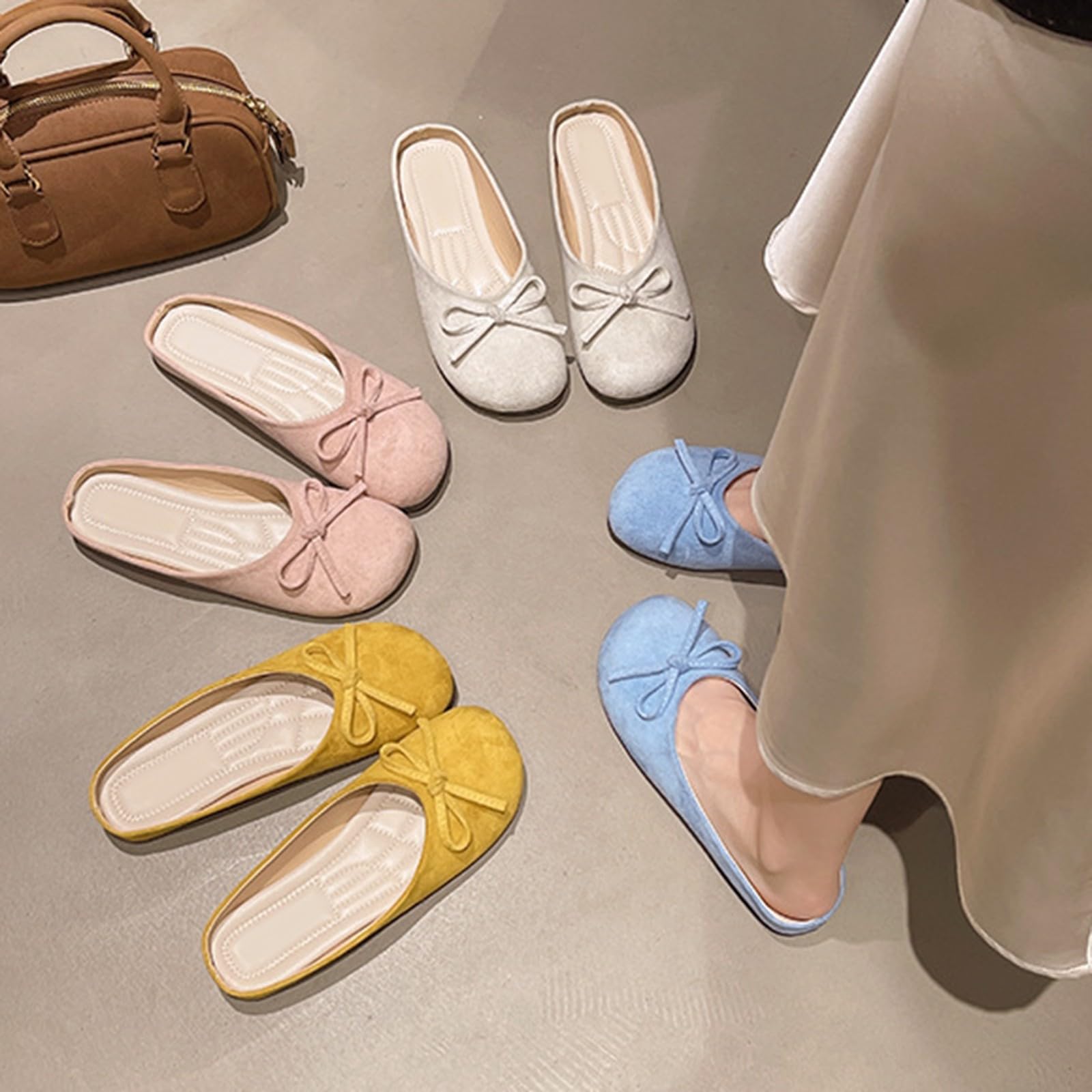 Zapatos de ballet clásicos con lazo para mujer, informales, planos, para uso diario elegante y cómodos trajes de oficina en interiores, Blue, 39.5 EU