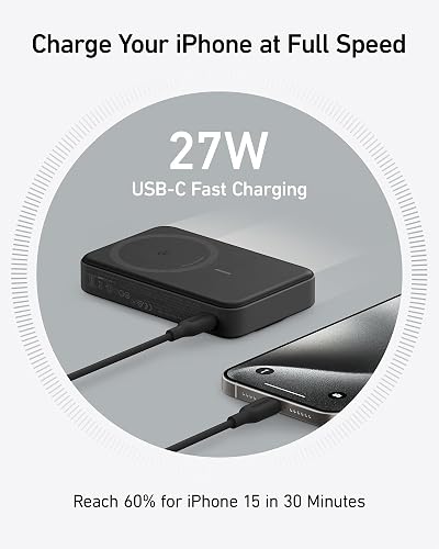 Anker MagGo Power Bank, Qi2 Certified 15W Ultra-Fast MagSafe-Compatible Portable Charger, 10,000mAh Battery Pack with Smart Display and Foldable Stand, For iPhone 16/15/14/13 Only(USB-C Cable Include) - 5