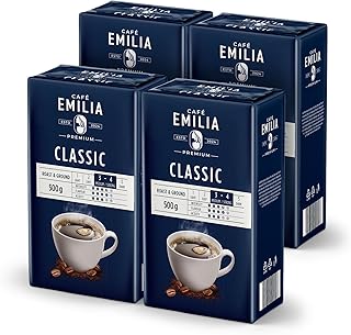 EMILIA Classic Kaffee gemahlen 4x500g – Premium Filterkaffee – Mitteldunkle Röstung (Stärke 3,5/5) – Mild & Komplex – Ideal für Filterkaffeemaschine, Handfilter, Aeropress & Cold Brew