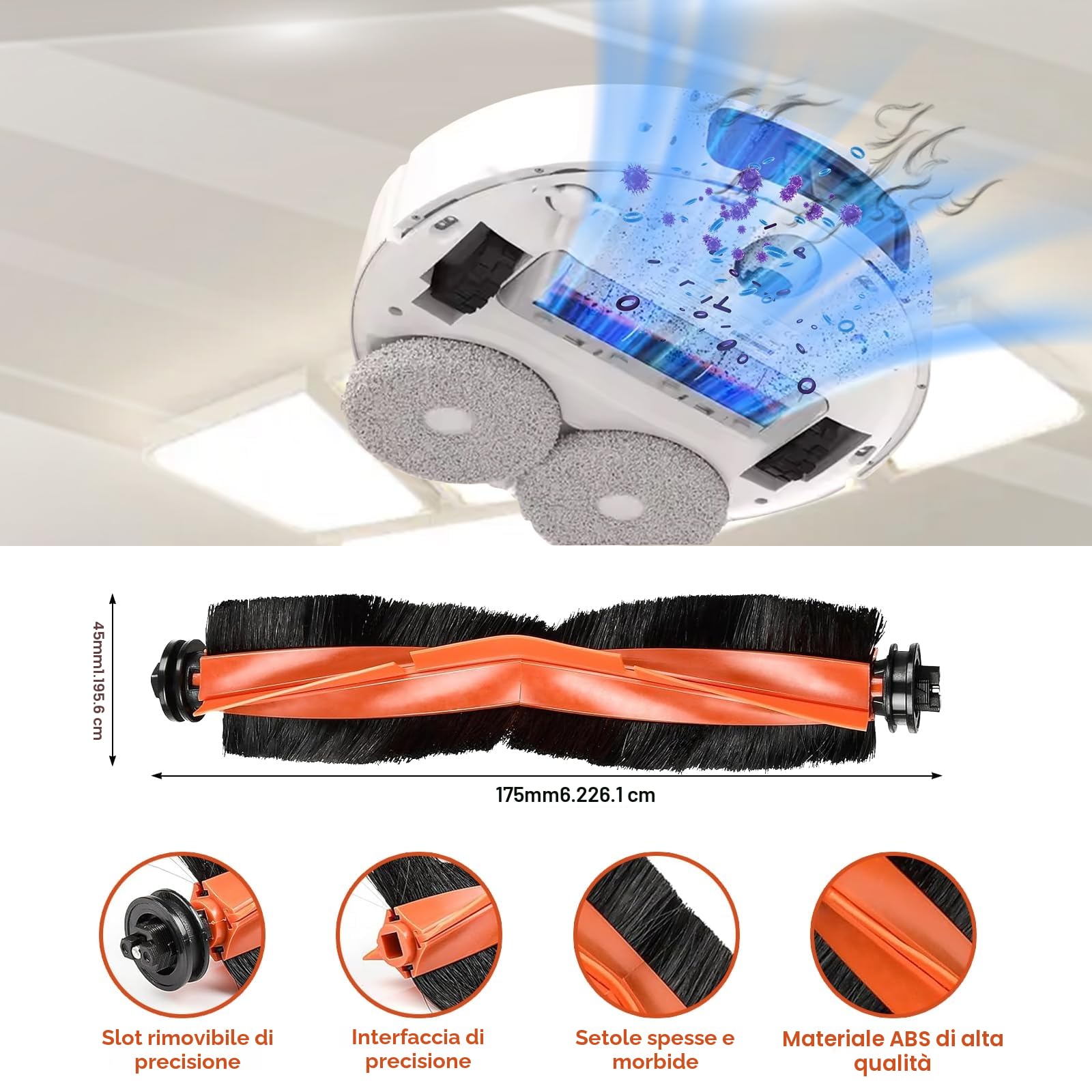 Kit Accessori Ricambi Compatibili Con Xiaomi Robot Vacuum X20+ / X20 Plus, 1 Spazzola Principale, 4 Sacchetti Polvere, 4 Spazzole Laterali, 4 Filtri, 4 Panni Mop, 1 Spazzola Pulizia-18 pezzi