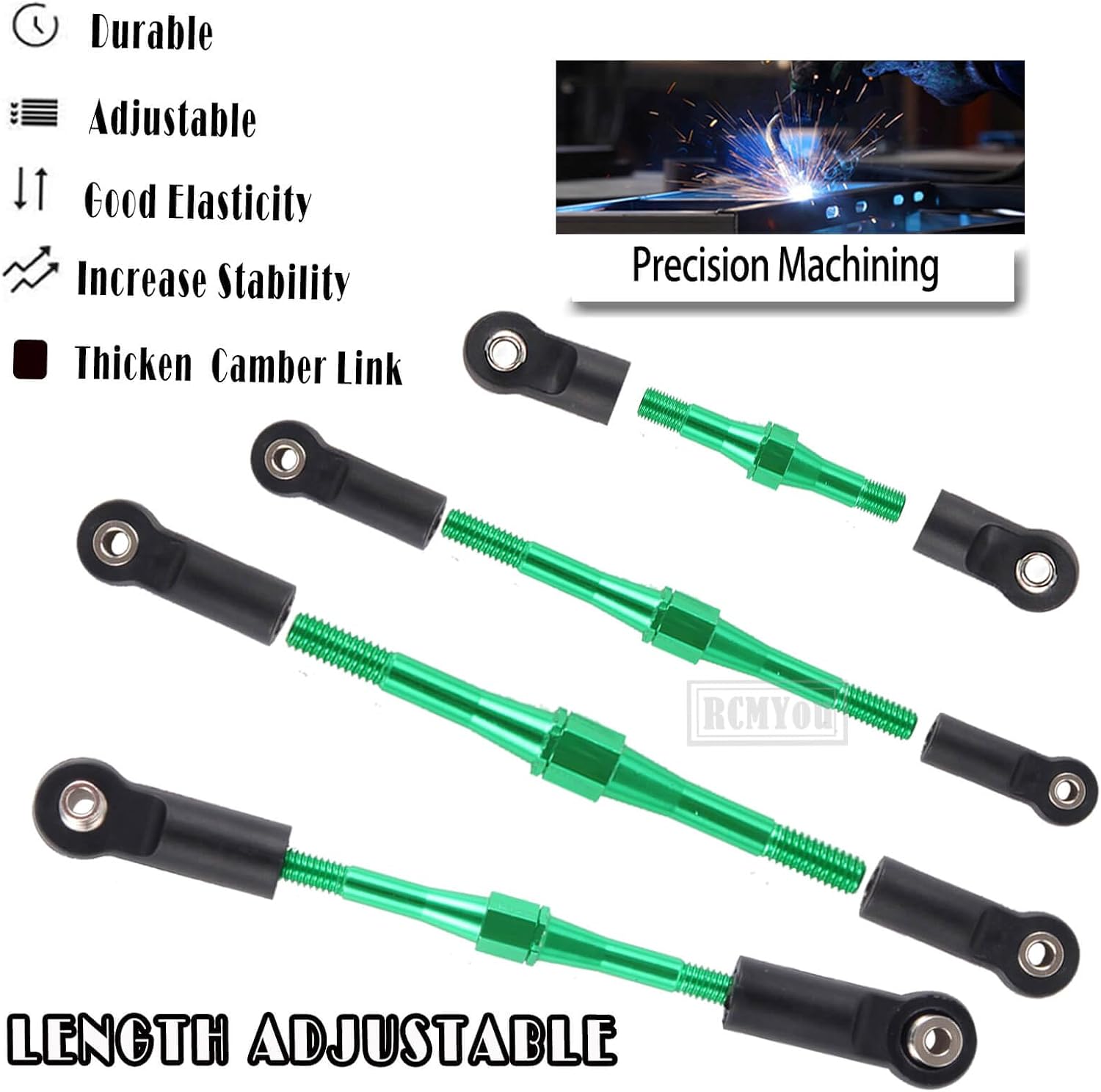Aluminum Turnbuckles Camber Links Upgrades Part for 1/10 Slash 2WD/Stampede 2WD/Rustler 2WD/Bandit 2WD, Alloy Turnbuckles Camber Links Hops Up,Green