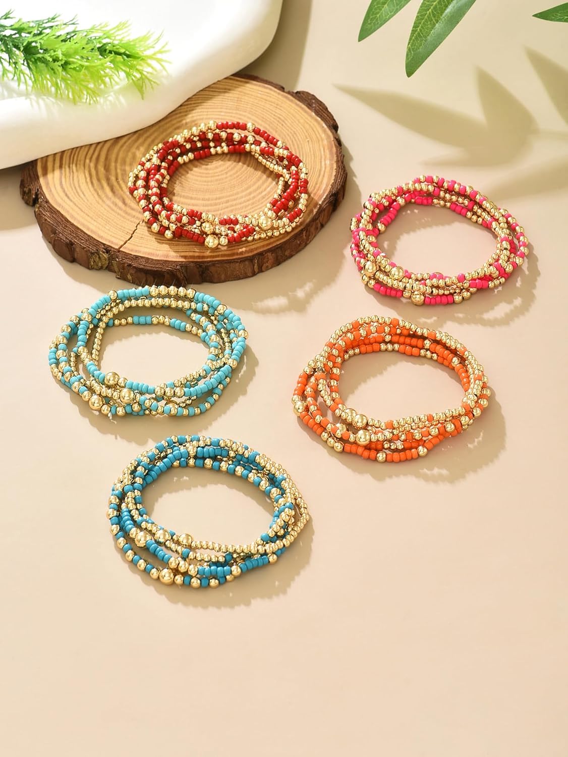 LOTSOF Bohemia Multilayer Beaded Bracelet Set, Turquoise Resin Colorful Surfer Heishi Style Elastic Spring Clasp Friendship Elastic Wristbands Summer Beach Boho Vacation Jewelry - Image 4