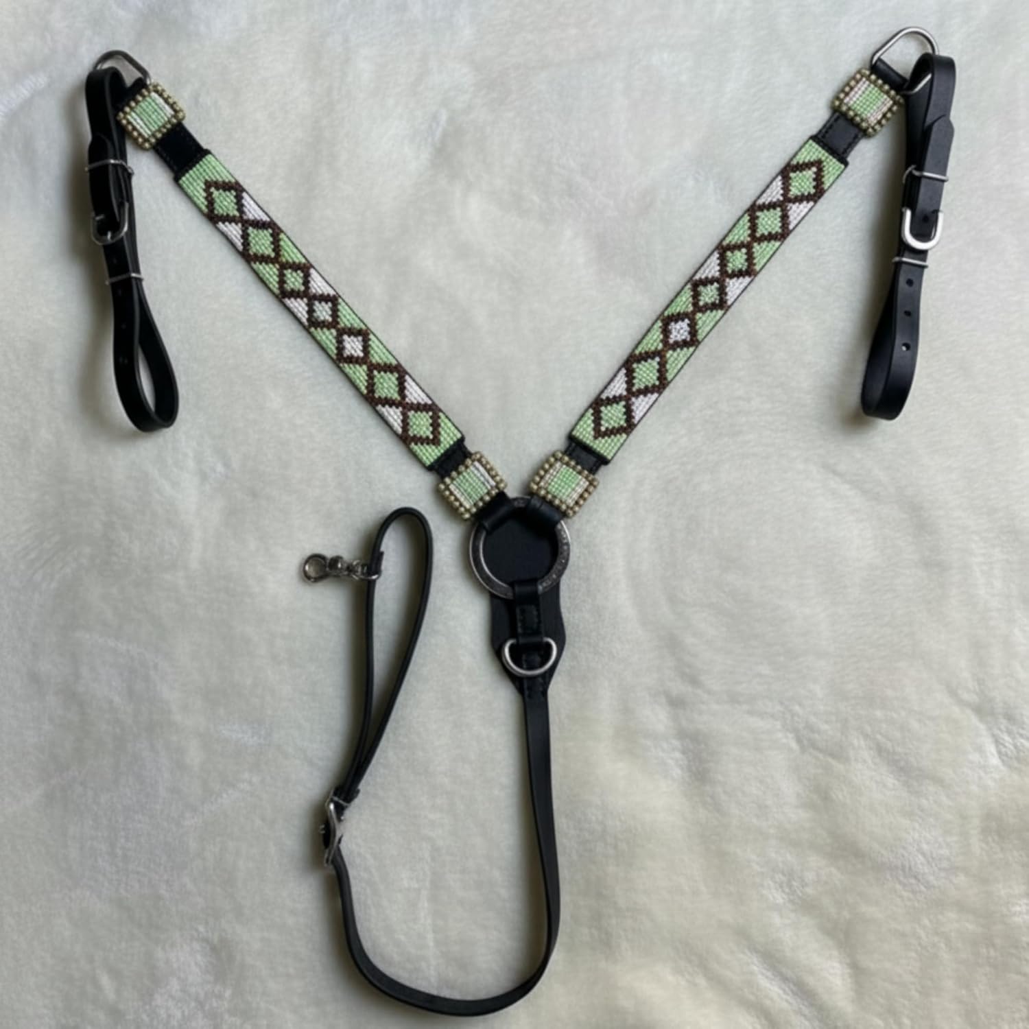 Alice International Western Premium Leather Equestrian Headstall, Hand-Beaded Design, Pony Size M81