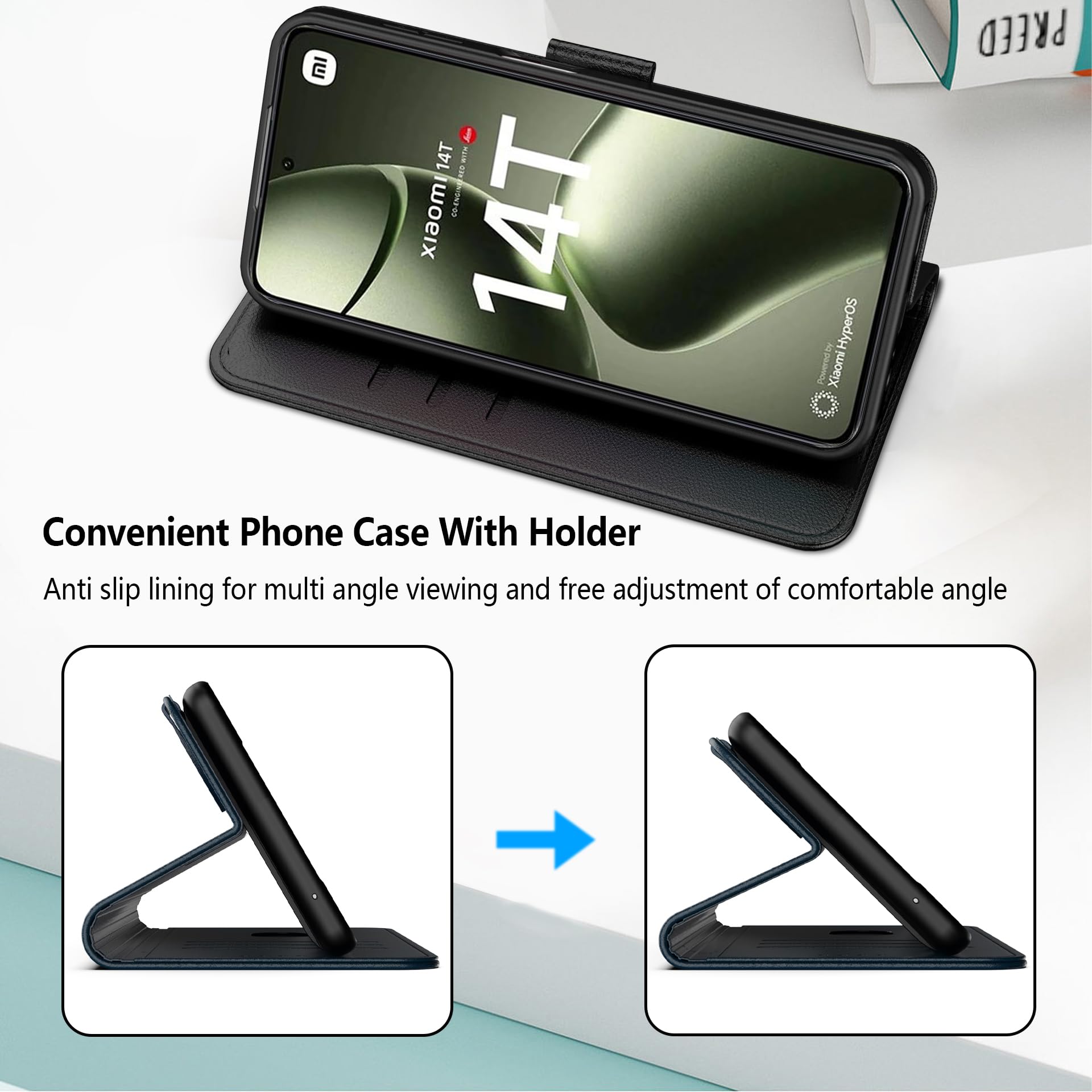 Cracedily Cover per Xiaomi 14T Case, Custodia Cover Pelle Premium Portafoglio con Porta Carte Magnetica Supporto Protezione Flip Case Custodia per