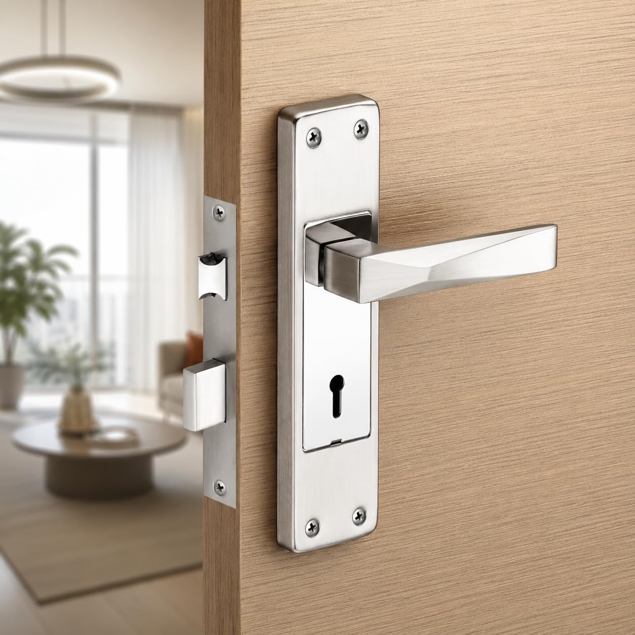 SARDAR 8 Inch Iron Mortise Door Handle Lock Set for Main Door & Bedroom | Heavy Duty Premium Complete Fitting Set| KLONE| (Silver CP)-image-26