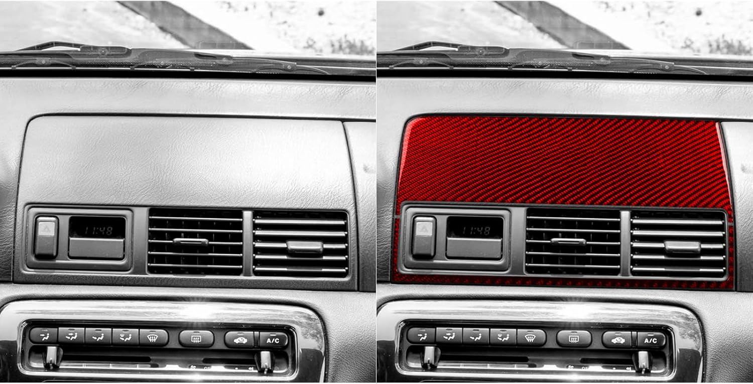 Real Soft Red Carbon Fiber Car Dashboard Central Air Vent Control Panel Sticker Auto Interior Accessories Compatible with Honda Prelude(BB6) Base/Type SH 1997 1998 1999 2000 2001 2-Door Coupe