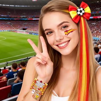 2026 Soccer BRAZIL Adult Supporter Kit 7PCS National Team Fan Accessories with Wig Hair Clip, Bracelets & Patriotic Face Decals for Stadium Events & Game Day (SPAIN)