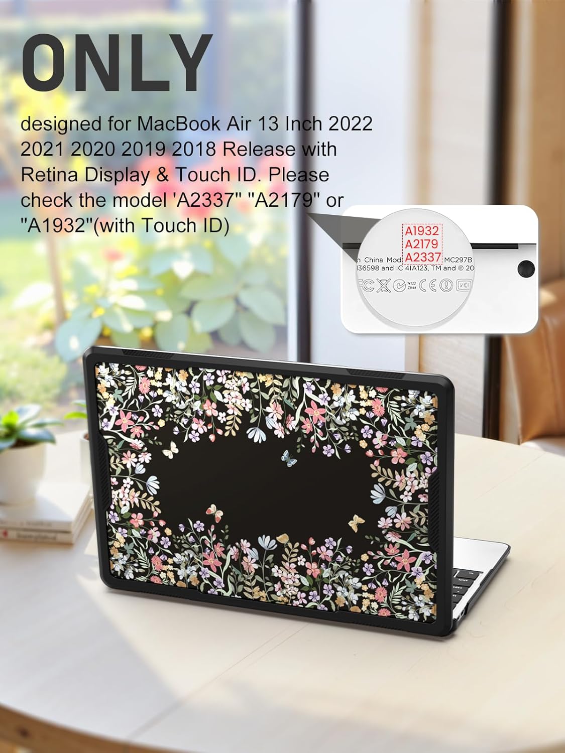 iLeadon Compatible with MacBook Air 13.3 inch Case 2020, 2019-2018 Release A2337 A2179 A1932, Anti-Cracking Heavy Duty Protective Hard Shell MacBook Air 13 inch Case 2020 (Black Floral)
