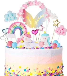26 Stück Einhorn Tortendeko Regenbogen Tortendeko Happy Birthday Torten Topper Luftballon Sternen Cake-Topper Kuchen Aufsätze für Mädchen Geburtstag