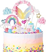 Pack of 26 Unicorn Cake Decorations, Rainbow Cake Decorations, Happy Birthday Cake Toppers, Balloon Stars Cake Toppers, Cake Toppers for Girls Birthday