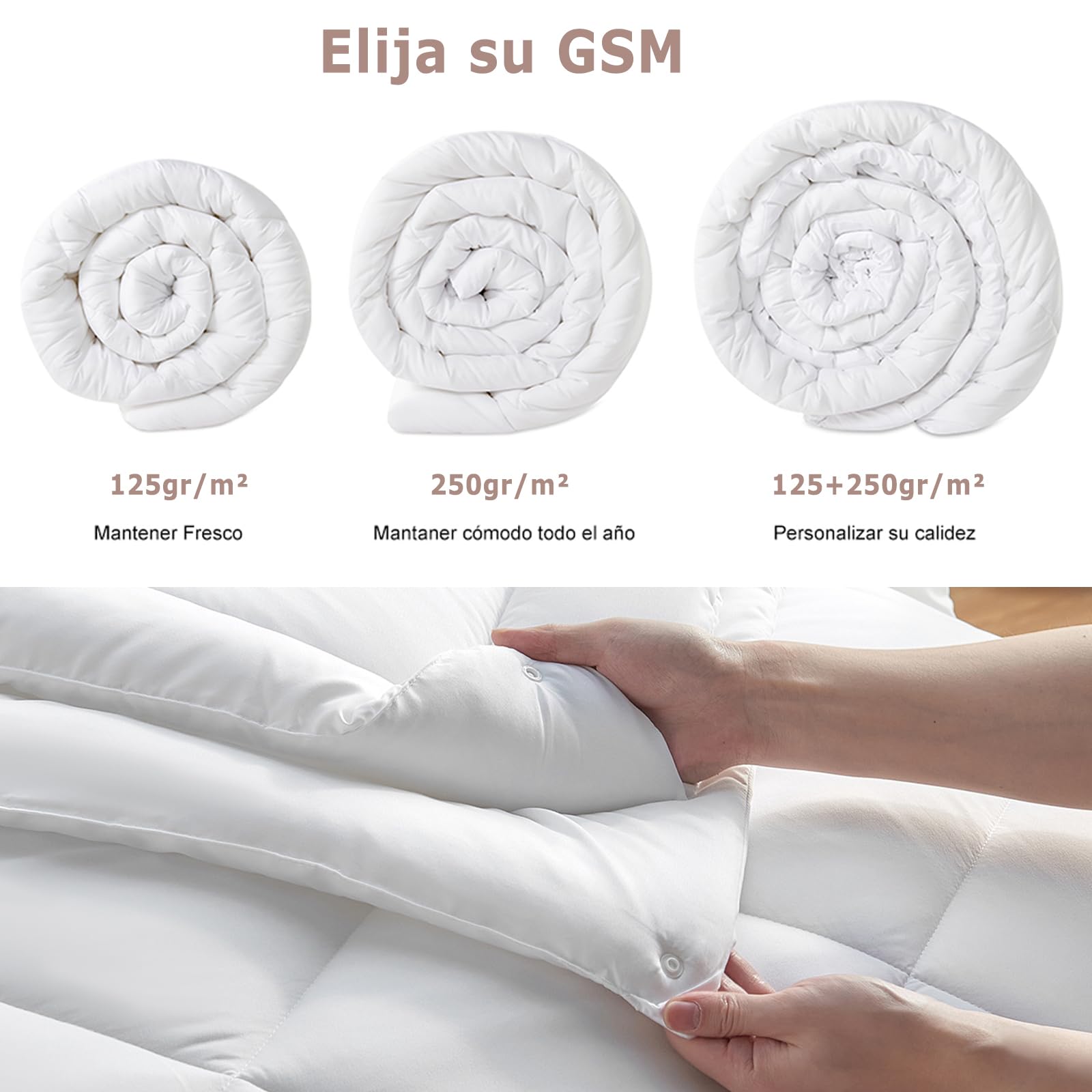 Edredón Relleno Nórdico 4 Estaciones Cama 135 (220x220cm) - 2 en 1 (125 gr/m2 + 250 gr/m2) - Edredón para Invierno, Verano, Primavera y Otoño, Nórdico de Fibra Suave, Transpirable y Antiácaros