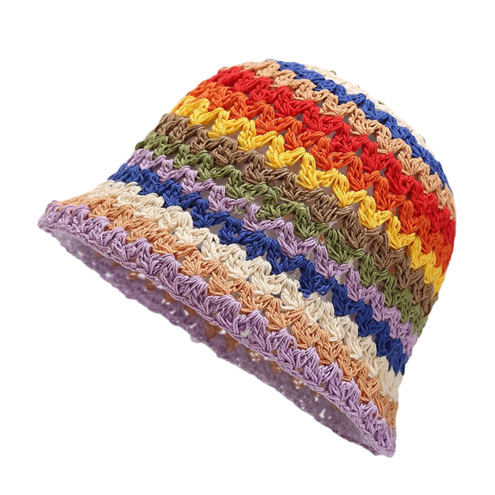 Sodeber Women's 2 Colours 2 Rainbow Color Bucket Hat Fisherman Crochet Sunshade Basin Must-Have Girl