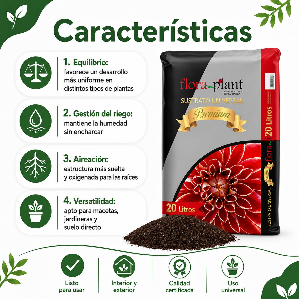 FLORAPL20 Sustrato Universal 20 L, Marrón (4 Unidades)