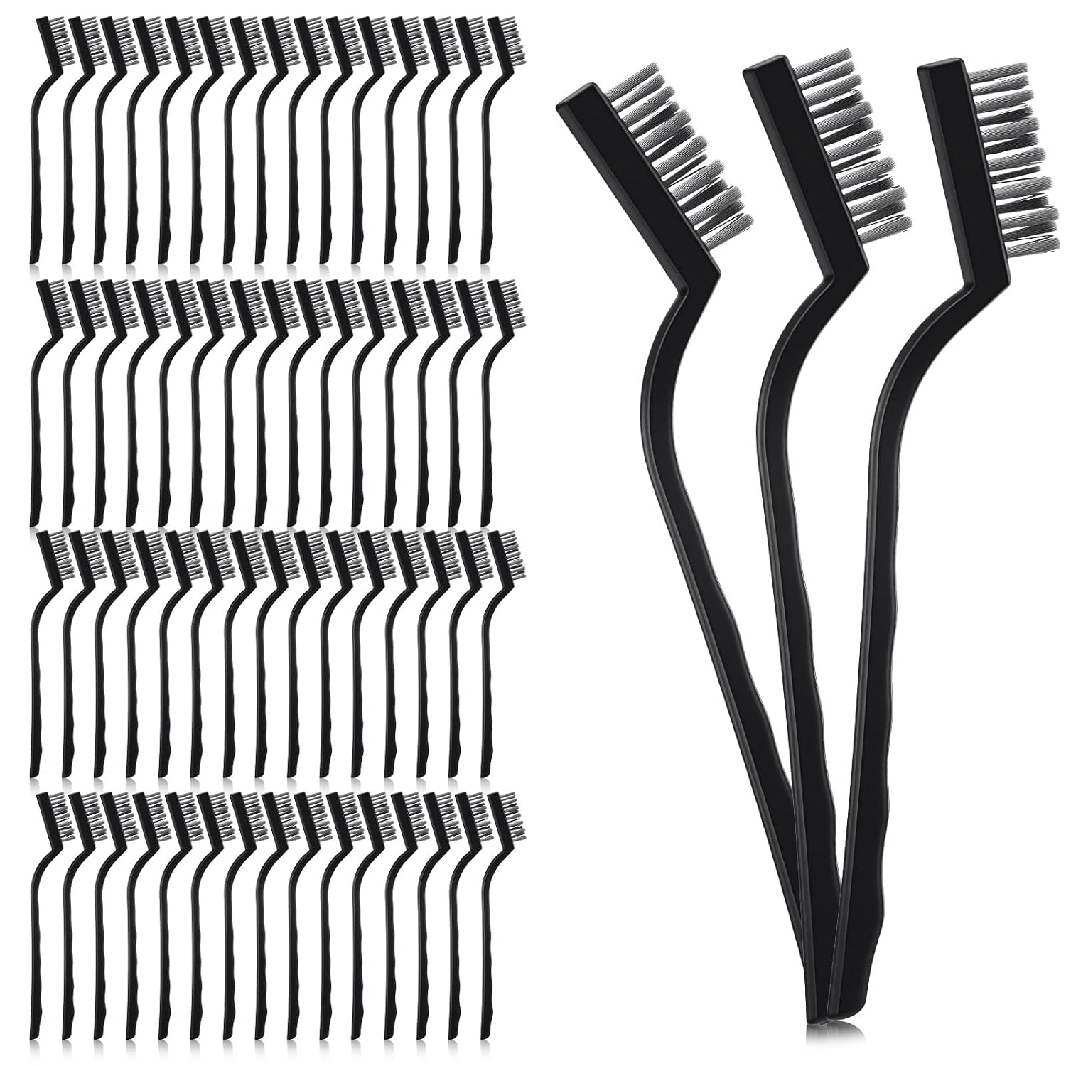 60 Pcs Mini Wire Scratch Brush Set Soft Grip for Rust, Dirt & Paint Scrubbing with Deep Cleaning - Black
