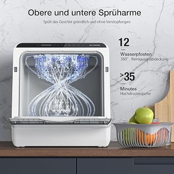 Portable Dishwasher Countertop, WIFI Smart Dishwasher, Compact Mini Dishwashers with 5L Built-in Water Tank, 6 Programs, 360 Dual Spray, High-Temp& Air-Dry Function, Fruit Cleaning