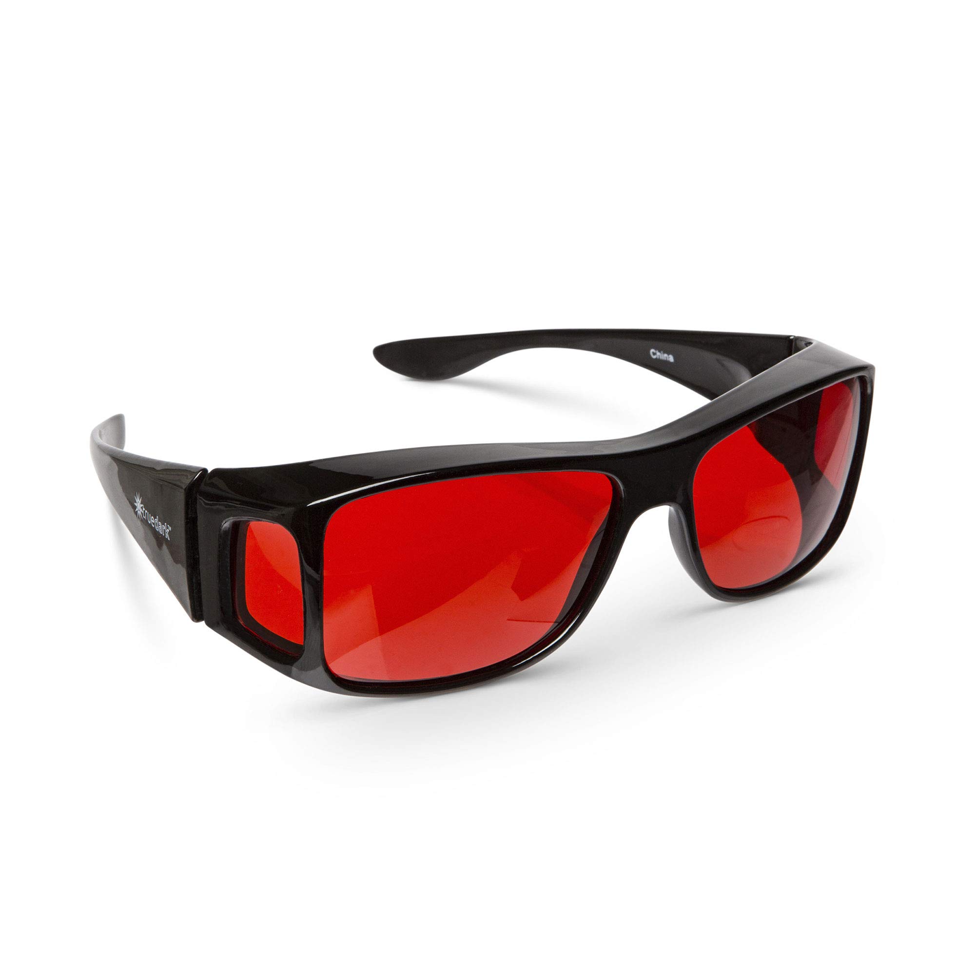 TrueDark Okulary Twilights Fitovers blokujące niebieskie światło w celu zmniejszenia zmęczenia oczu i odblasku UV - dla lepszego snu, dla mężczyzn i kobiet, ekranu komputera, gier, telewizora, telefonu - okulary Fitover marki Dave Asprey, Czerwony, Rozmia