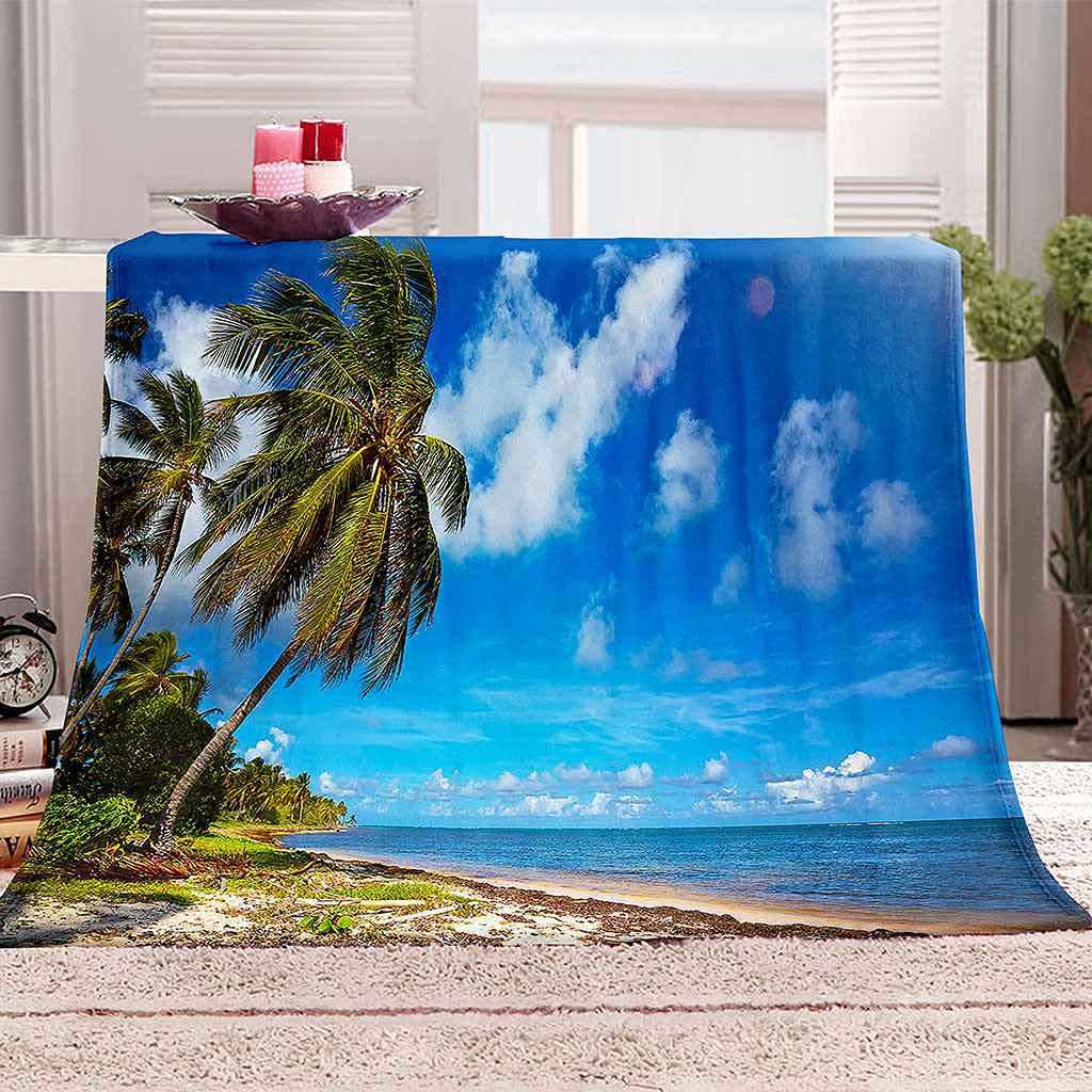 Couverture Polaire Flanelle Microfibre Ciel Bleu Paysage Marin 3D