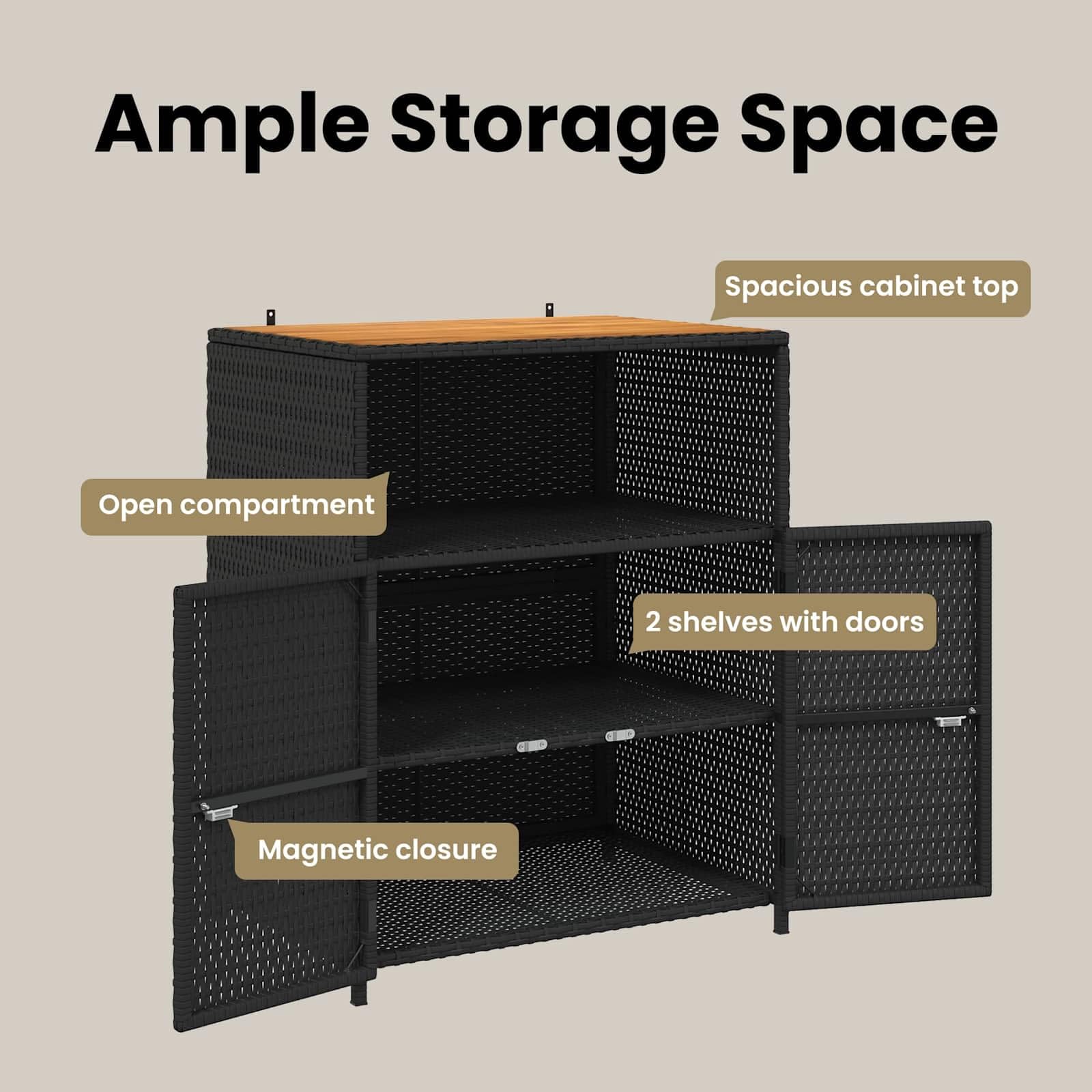 vidaXL Schrank Schwarz 70 x 50 x 87 cm Polyester und Roly Ratten, Garten- und Terrassenlager, Rechteckschrank, robuster Holz-Rattan, leicht, praktische Lösungen für draußen