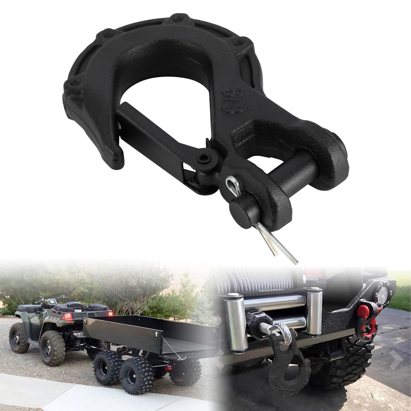 Gancho Enganche para Remolque 3/8" con grillete de Anilla en D Gancho para cabrestante de Alta Resistencia, diseñado para recuperación y Remolque de Coches Camiones quads SUV y vehículos Todoterreno.