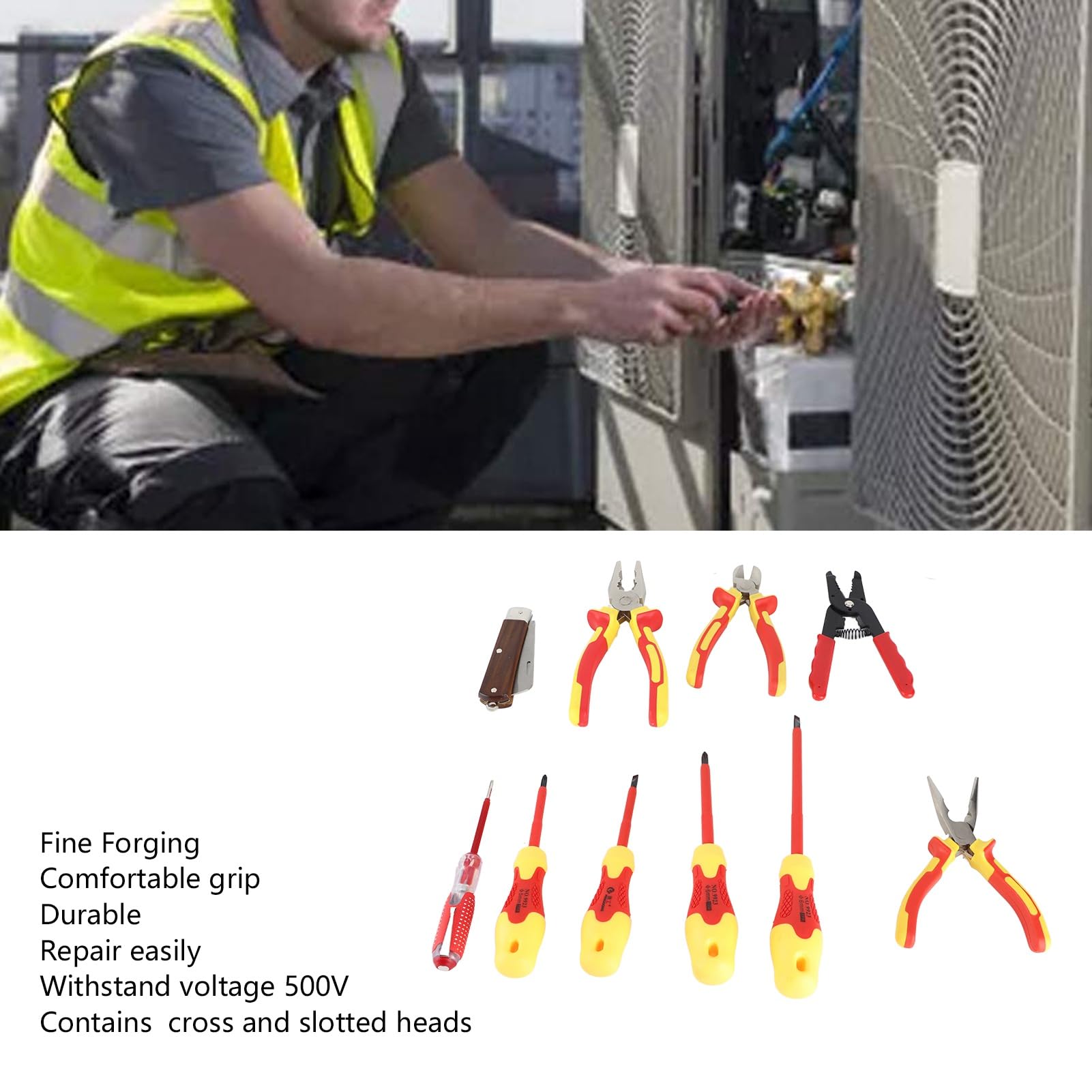 10 szt. Zestaw izolowanych wkrętaków elektrycznych, izolowany zestaw narzędzi dla elektryków z końcówką krzyżową z nacięciem Zestaw wkrętaków dla elektryków