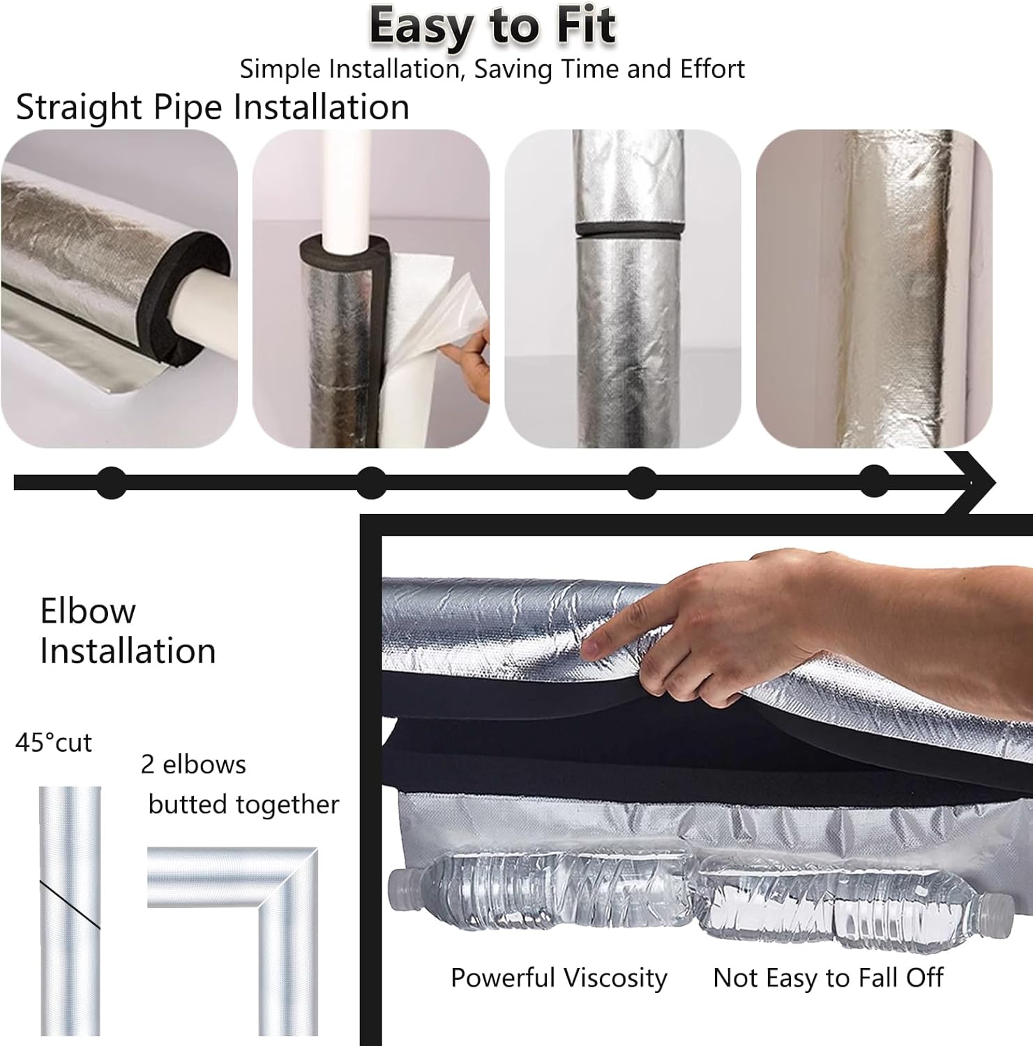 Self-Adhesive Foam Insulation Pipe,22 ~ 160mm Pipe Insulation Foam Tube, Thickness 50mm Length 100cm, Aluminum Foil Self-Adhesive Pipe Coverings(43 mm)