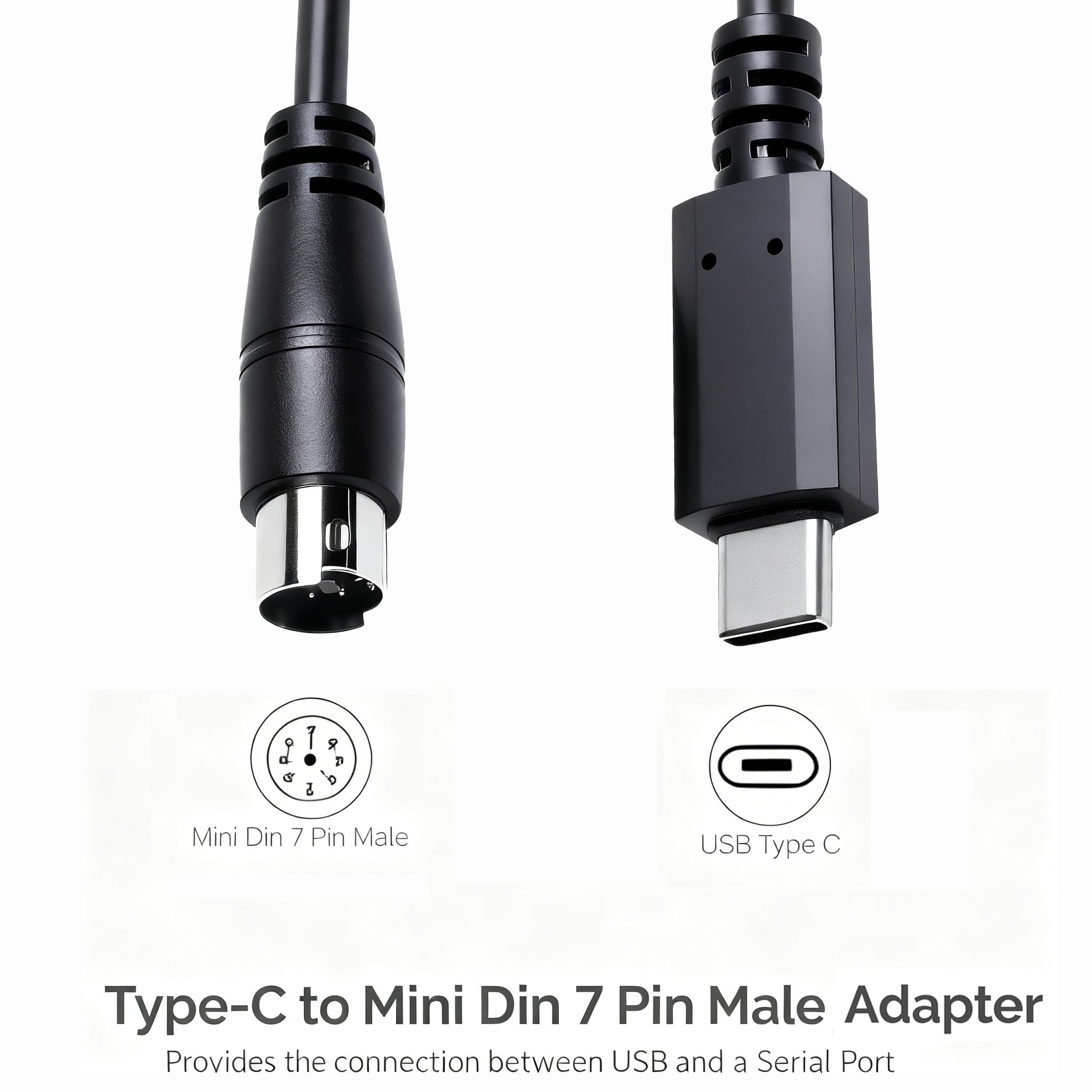Cavo MIDI da USB-C a Mini-din 7 maschio per IK Multimedia iRig Series, HD, HD-A, tasti, I/O 25/49, MIDI 2 Pro, Pro Duo, Pro I/O Stream, Plug-and-Play, (USB-C, 1,5 m)