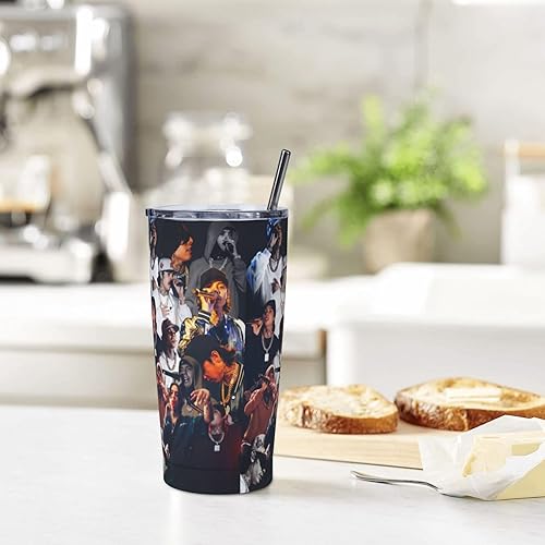 Miniatura 6 de KAKIFE Natanael Rapper Cano - Taza de acero inoxidable con tapa y pajita, botella de agua reutilizable, taza de viaje al vacío, taza de doble pared