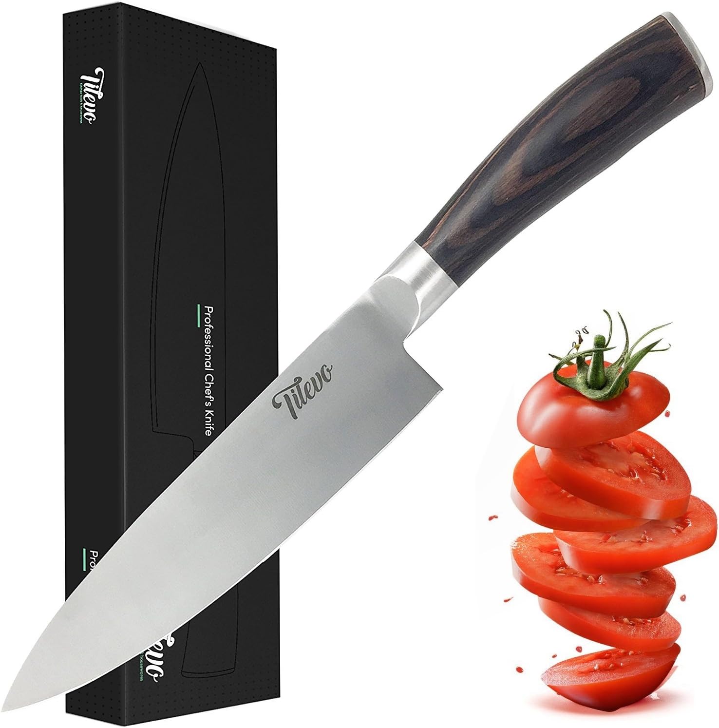Chef Knife - 8 Inch Carbon Steel Knife Sharp Blade & Balanced Comfortable Handle with Gift Case - Multipurpose Kitchen Knives for Chopping & Meat Cutting for Home and Restaurant