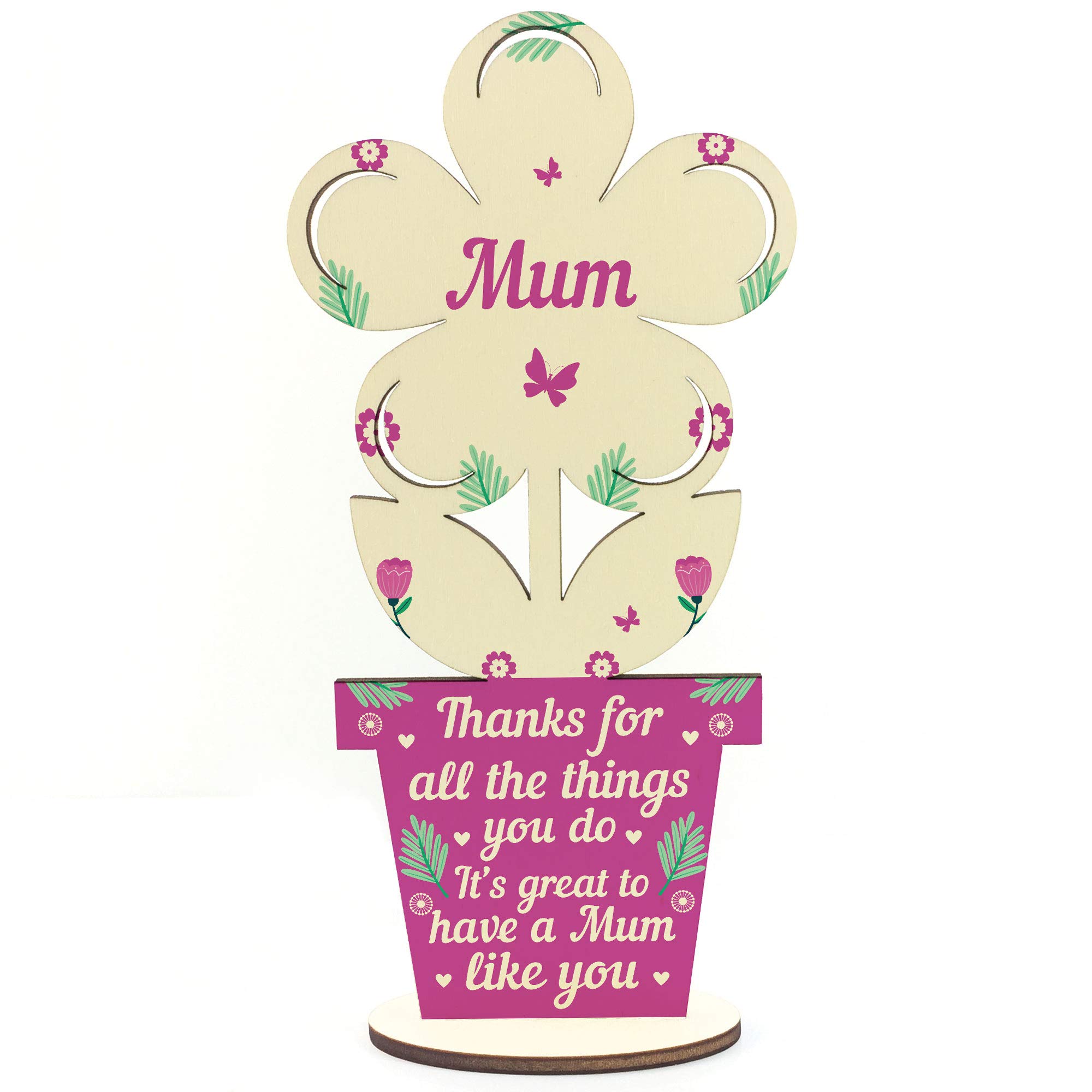 Red Ocean Mum Gifts Mum Birthday Gifts Wooden Flower Mum Gifts From Daughter Son THANK YOU Keepsake