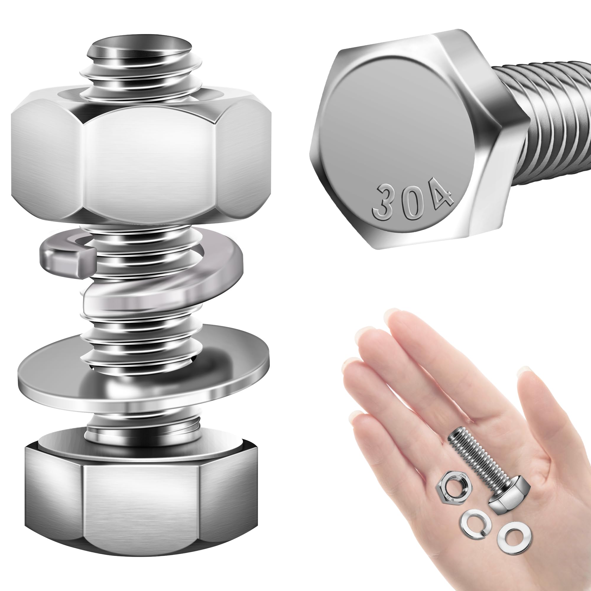 Stainless Steel Hex Bolts & Nuts Kit - 10 Sets -32 Stainless Steel Hex Bolts & Nuts Kit - 10 Sets -32