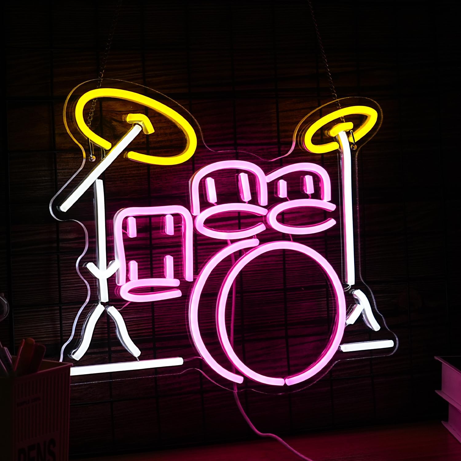 Drum Set Neon Sign Dimmable Vibrant Led Drum Kit Neon Light for Music Lovers Bedroom Studio Bar Wall Decor USB Powered