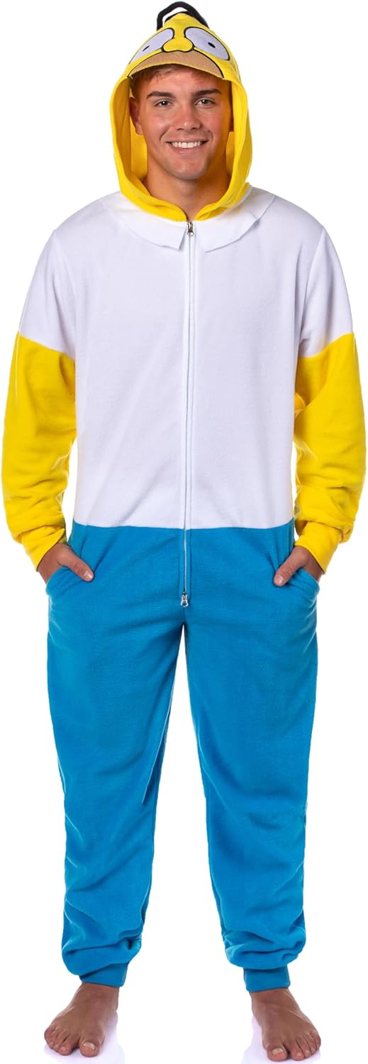 Mad Engine The Simpsons Costume Hooded Union Suit - Men's Simpson One Piece Character Costume Fleece Pajama Footless Sleeper