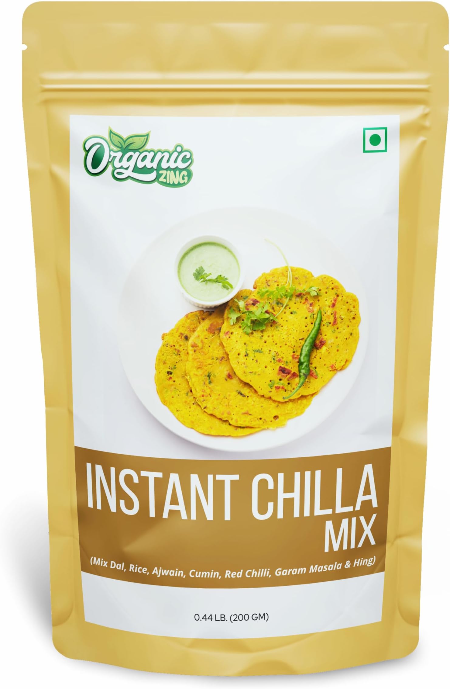 Organic Zing Quick and Delicious Instant Chilla Mix | Made with Mixed Dal & Rice | 200g
