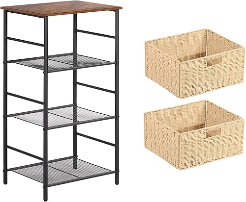 Miniatura 7 de VECELO Soporte de mesa auxiliar alta para tocadiscos, estante estrecho para teléfono de entrada con almacenamiento, mesita de noche de 3 niveles