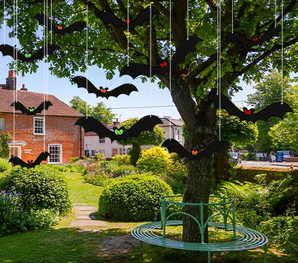 12 PCS Hanging Bats Halloween Decoration, HADEEONG Fake Fabric Bat