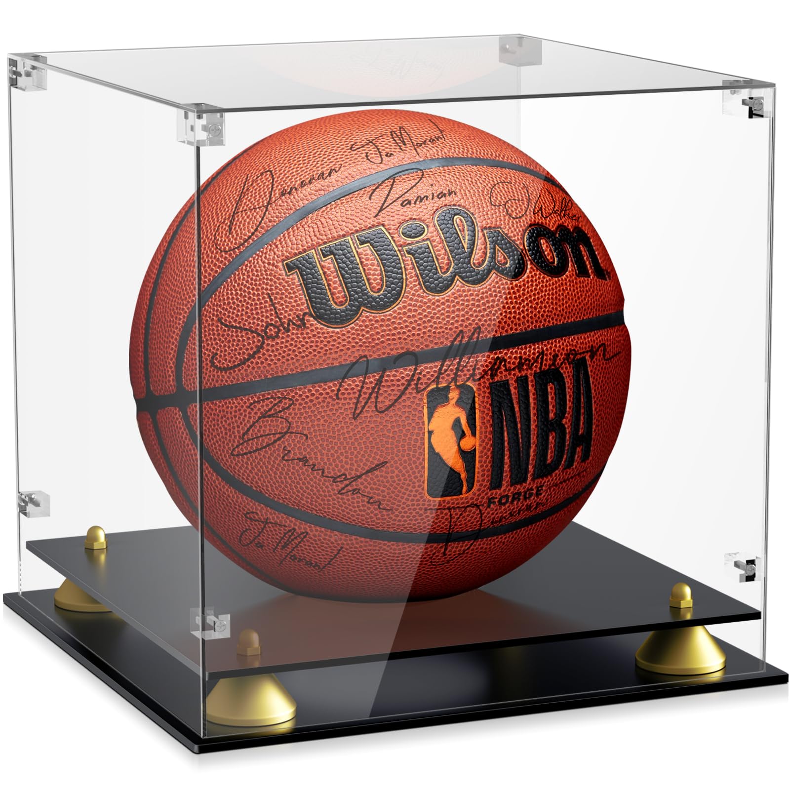 Leffis Basketball Display Case Acrylic Clear, UV Protected Basketball Stand Box Full Size with Double Layer Base, Soccer Display for Autographed Standard NBA WNBA Ball Memorabilia Keepsake
