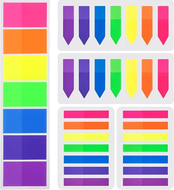 700 Pieces Flags Index Tabs 3 Sizes Sticky Notes Writable Labels Page Marker Bookmarks Text Highlighter Strips, 7 Colors, 5 Set