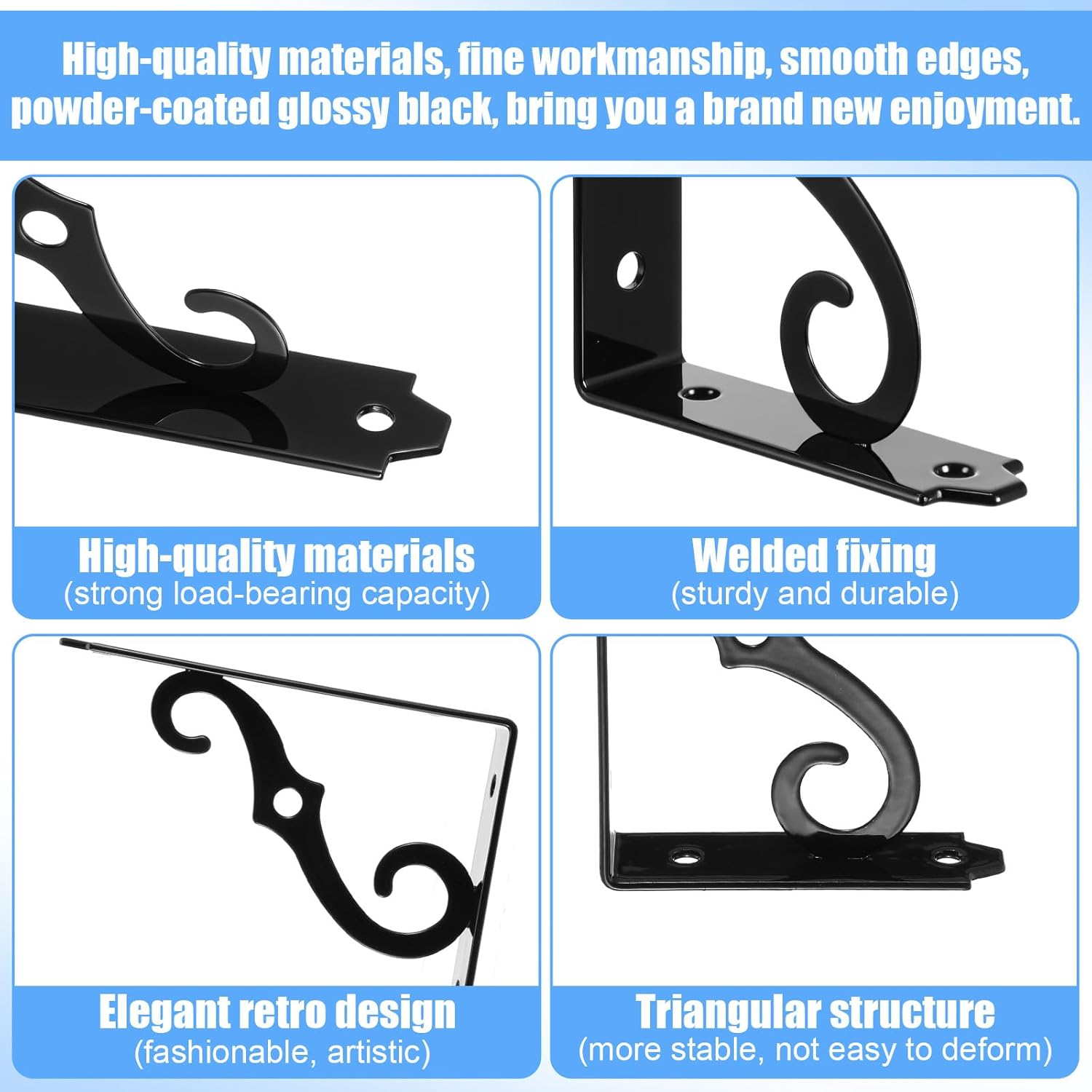 4 Pack Decorative Shelf Brackets,5 Inch Black Shelf Brackets with Screws,L Shape Heavy Duty Wall Mounted Metal Shelving Bracket for Floating Shelves DIY Home Kitchen