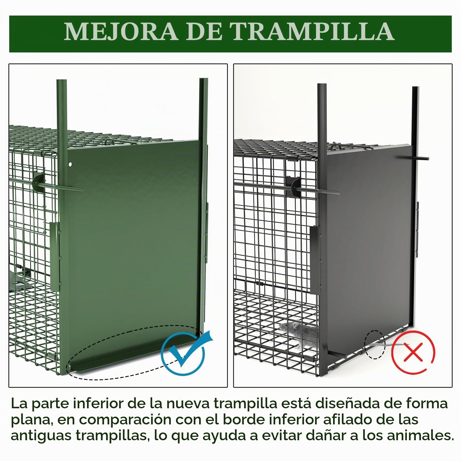 Trampas para Animales Vivos Verde Fuerte Ocultación Trampa Ratones Humanitario Jaula Trampa para Gatos Trampa para Mapaches Professional Trampa para Zorros, 100x28x28cm