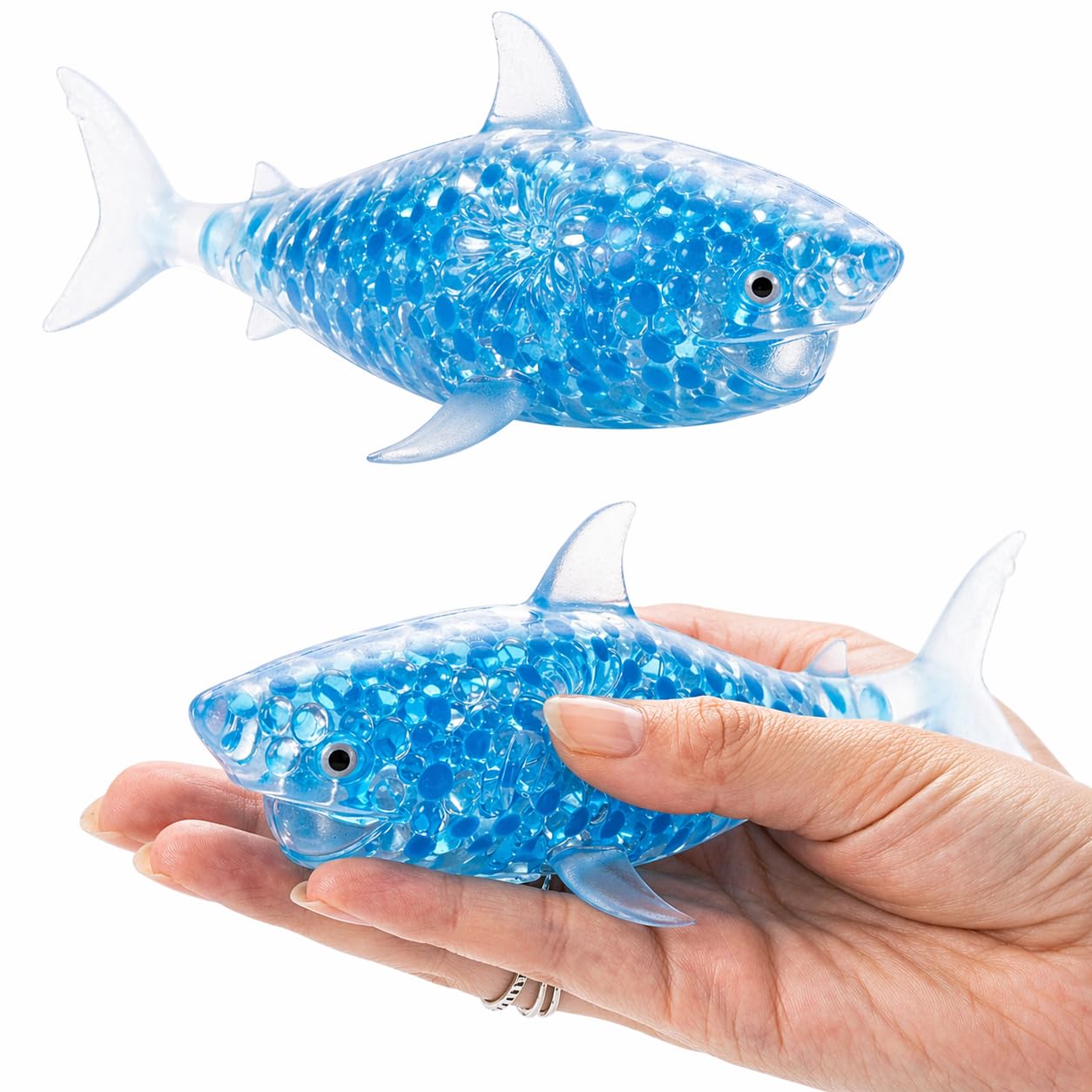 Shark Shape Stress Relief Squeeze Toy for Kids and Adults, Soft Sensory Water Bead Filled Squishy Fidget Hand Item for Anxiety Reduction, Stretchable Anti Stress Desk Companion Blue 14cm