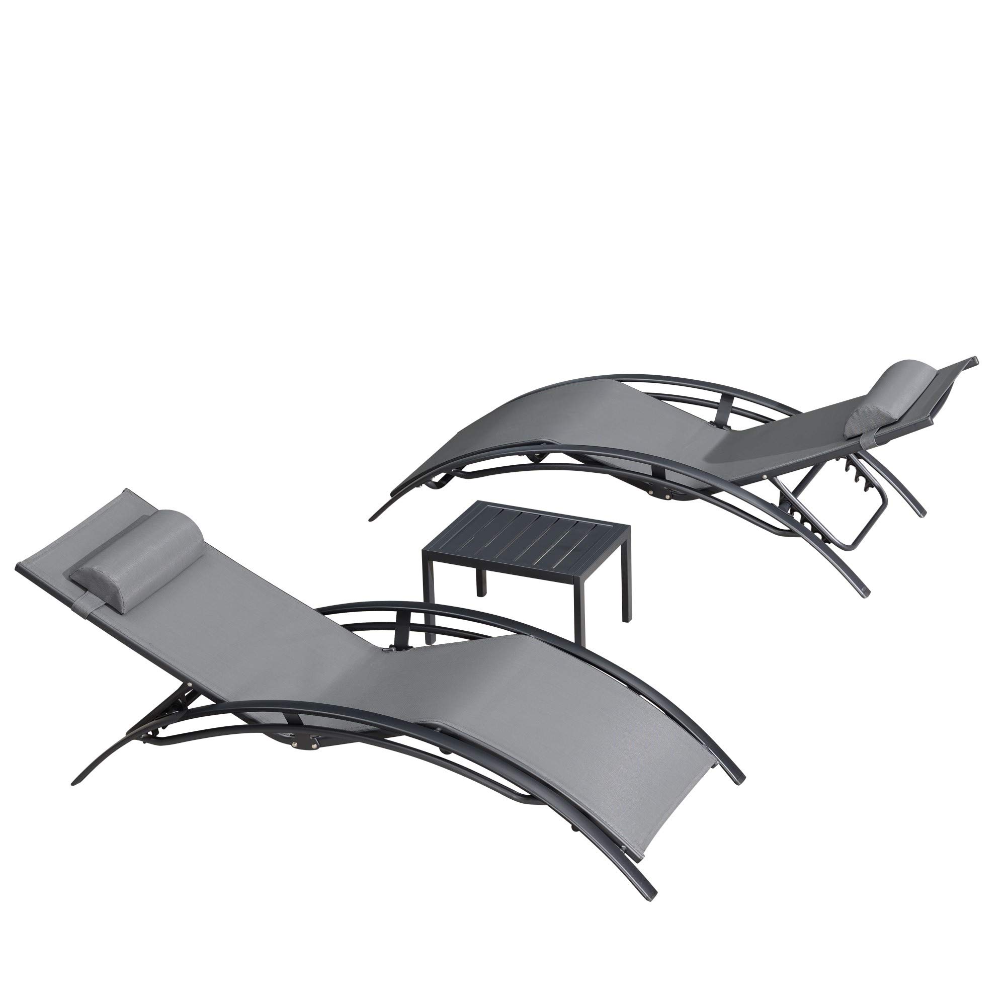 Amazon Com Purple Leaf Patio Chaise Lounge Sets 3 Pieces Outdoor Lounge Chair Sunbathing Chair With Headrest And Table For All Weather Grey Furniture Decor
