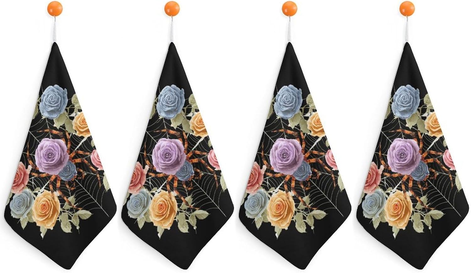 Spider Rose Microfiber Hand Towels for Bathroom Soft Absorbent Bath Kitchen Towel with Hanging Loop 4PCS