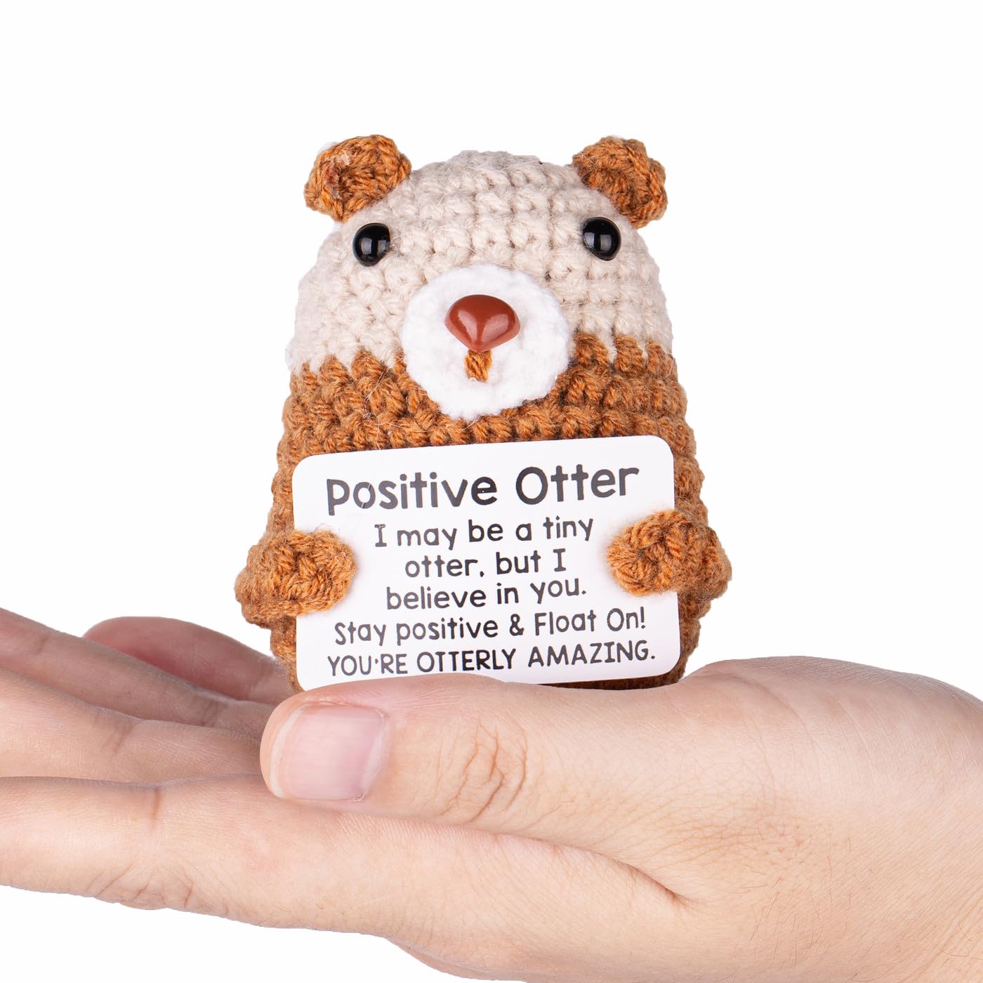 AWARDSEN Positive Otter Emotional Support Gifts Positive Crochet Animals with Motivational Card Cute Stuff Funny Good Luck Gifts for Women Men Family Friend Teacher - Image 2
