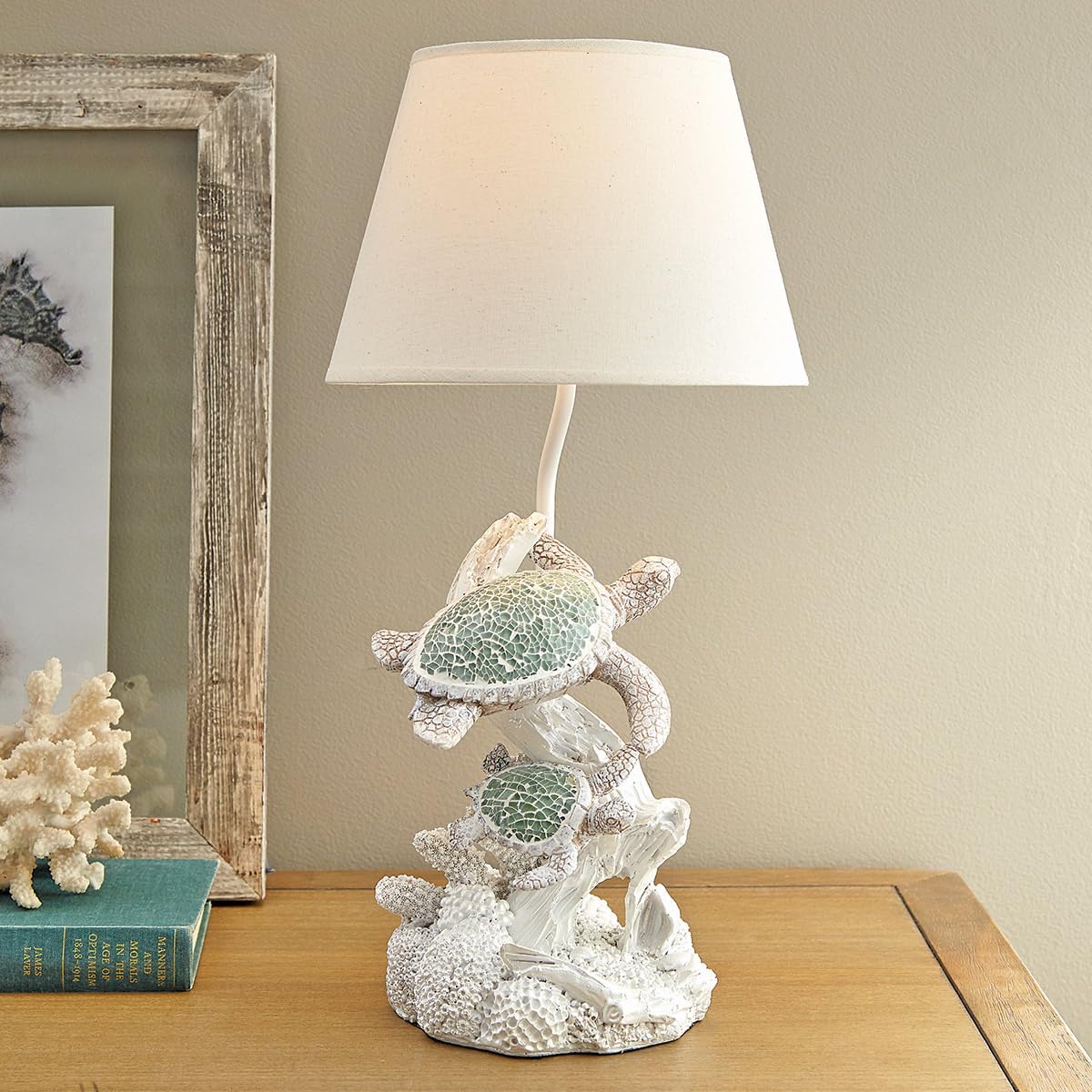 BLACK FOREST DECOR Mosaic Sea Turtle Table Lamp, Polyresin, Accent Lighting, 6" Dia. x 20" H