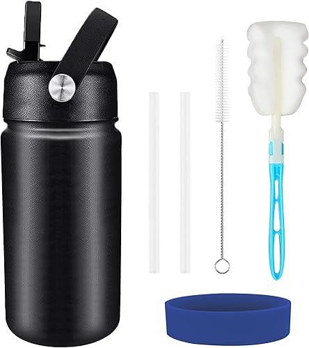 rickyh style Botella de agua para niños con tapa con pajilla, vaso reutilizable de acero inoxidable con aislamiento, regalos para la escuela, niños